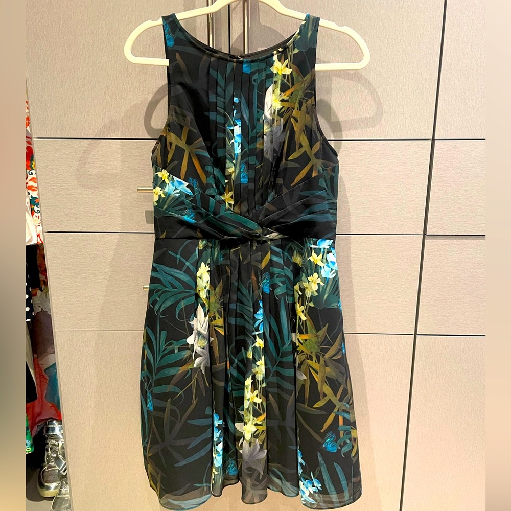TED BAKER London Ameda Twilight Floral Print Pleated Dress | Size 3 (Euro)